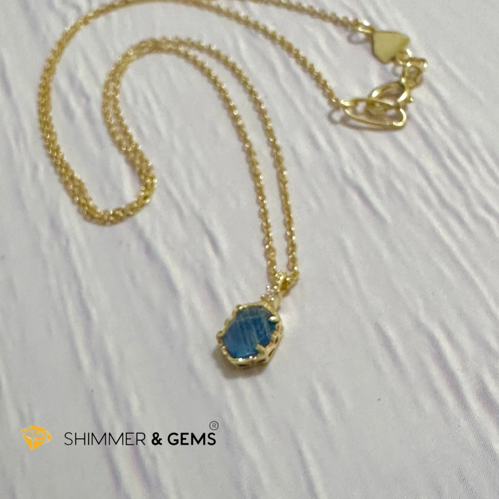 Blue Sapphire 6 carats Pendant with 925 Silver Gold Plated Chain 6mm