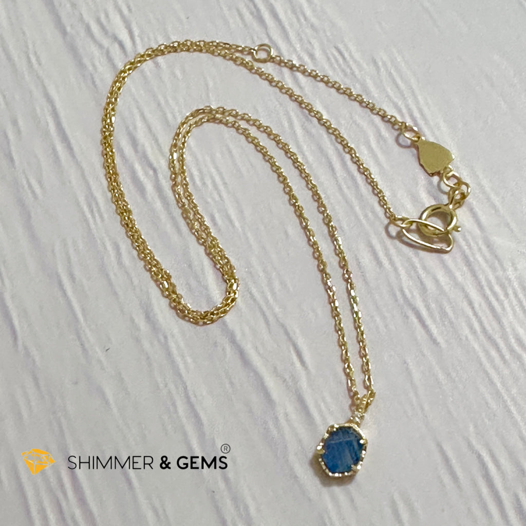 Blue Sapphire 6 carats Pendant with 925 Silver Gold Plated Chain 6mm