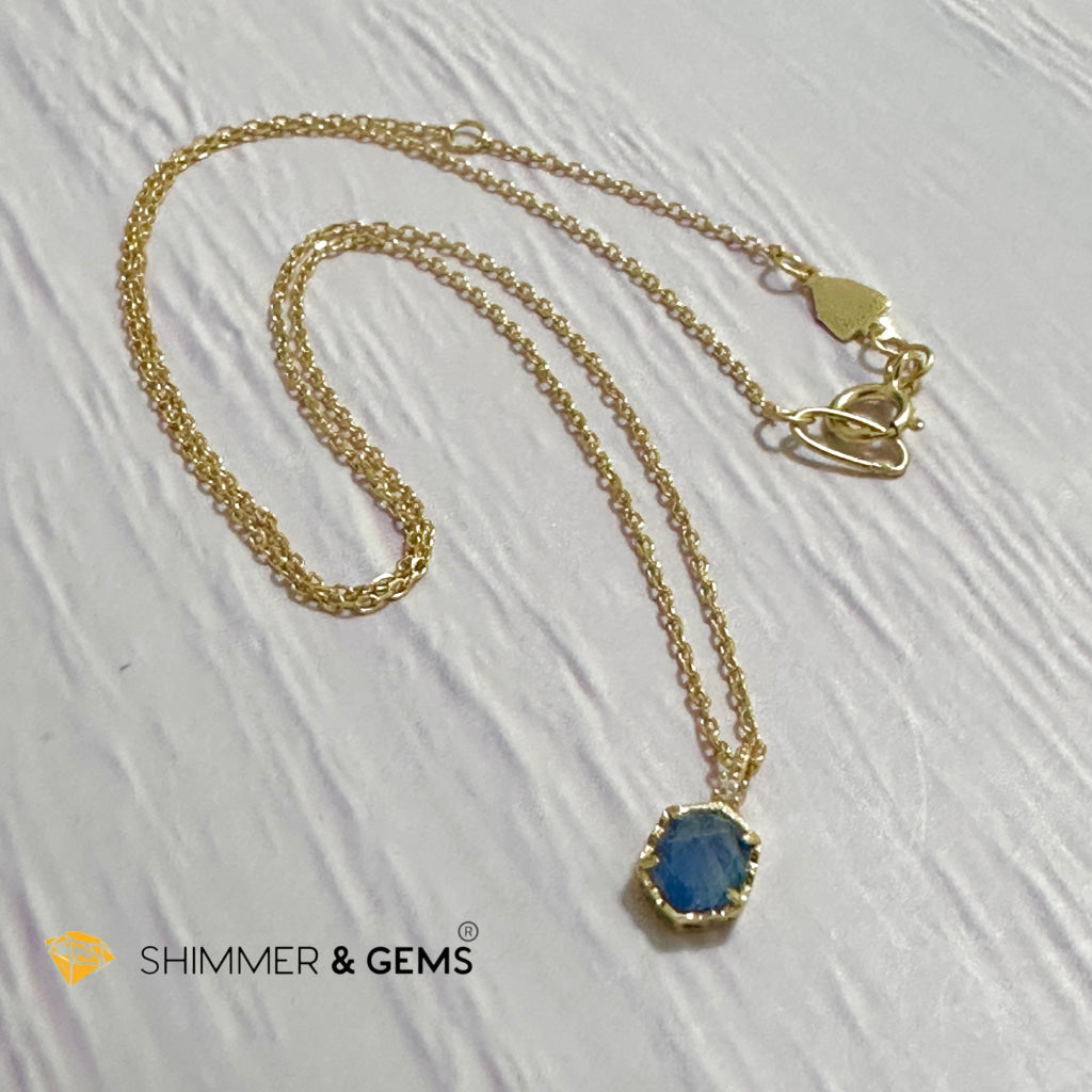 Blue Sapphire 6 carats Pendant with 925 Silver Gold Plated Chain 6mm