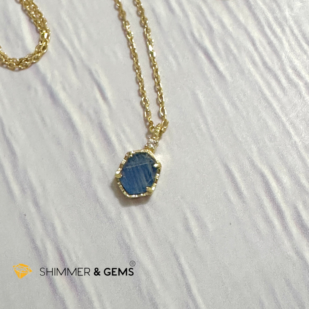 Blue Sapphire 6 carats Pendant with 925 Silver Gold Plated Chain 6mm