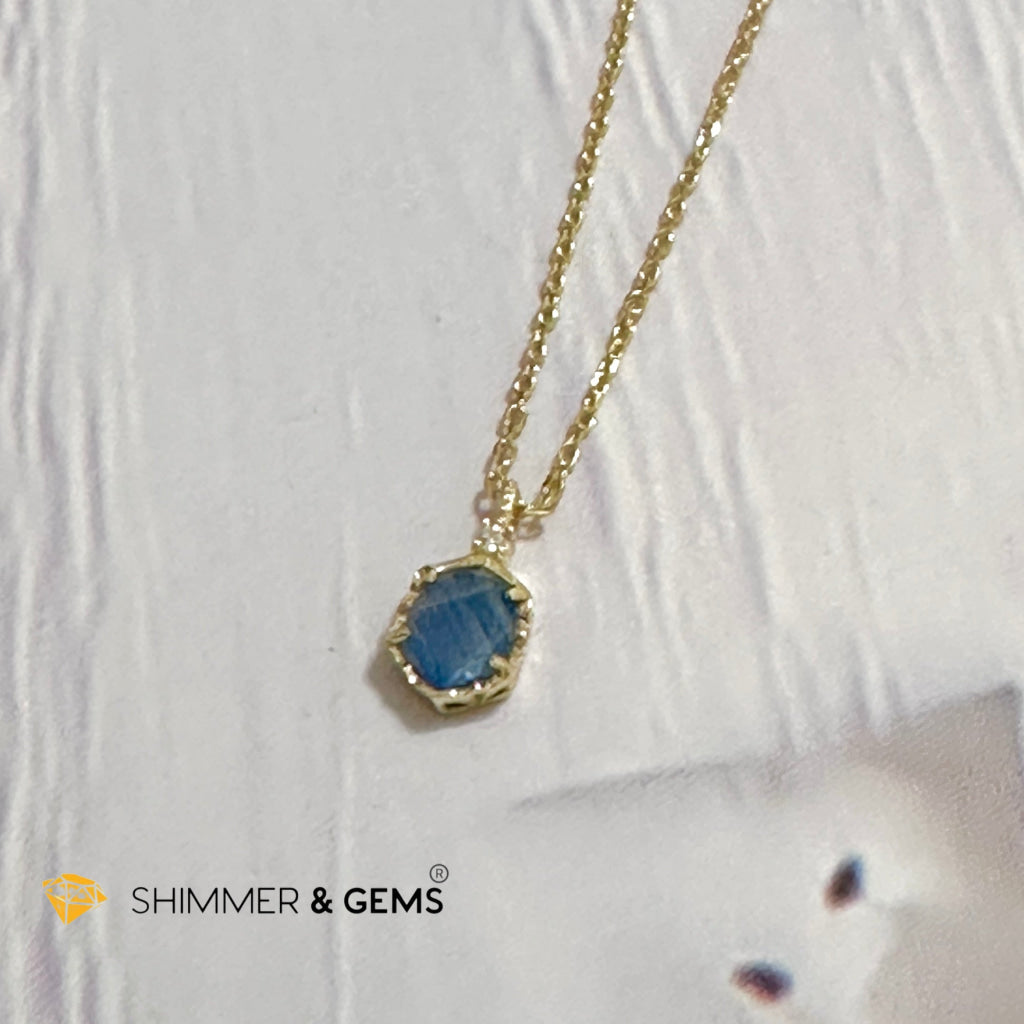 Blue Sapphire 6 carats Pendant with 925 Silver Gold Plated Chain 6mm