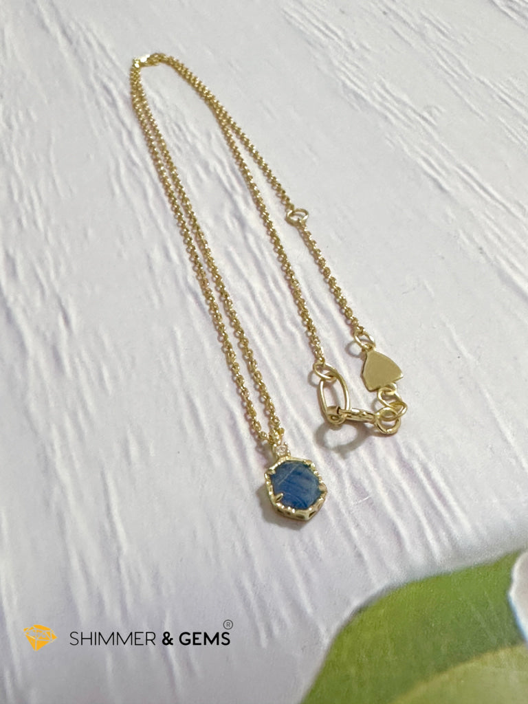 Blue Sapphire 6 carats Pendant with 925 Silver Gold Plated Chain 6mm