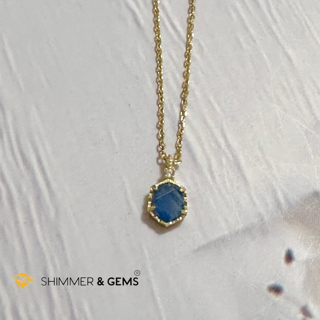 Blue Sapphire 6 carats Pendant with 925 Silver Gold Plated Chain 6mm