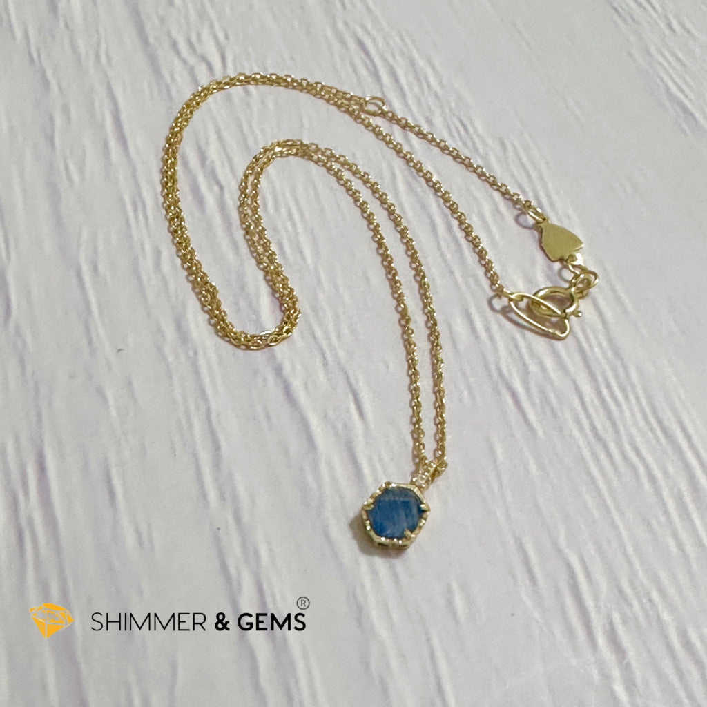 Blue Sapphire 6 carats Pendant with 925 Silver Gold Plated Chain 6mm