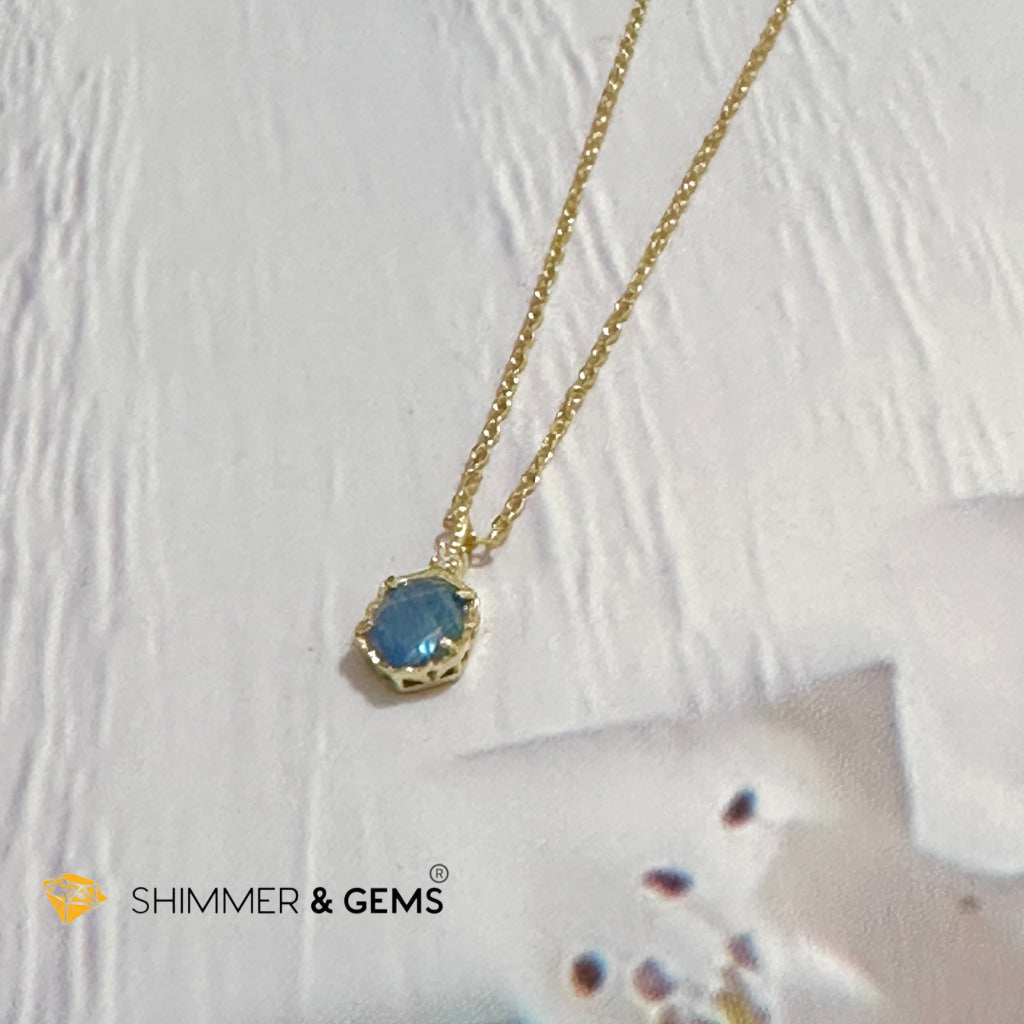 Blue Sapphire 6 carats Pendant with 925 Silver Gold Plated Chain 6mm