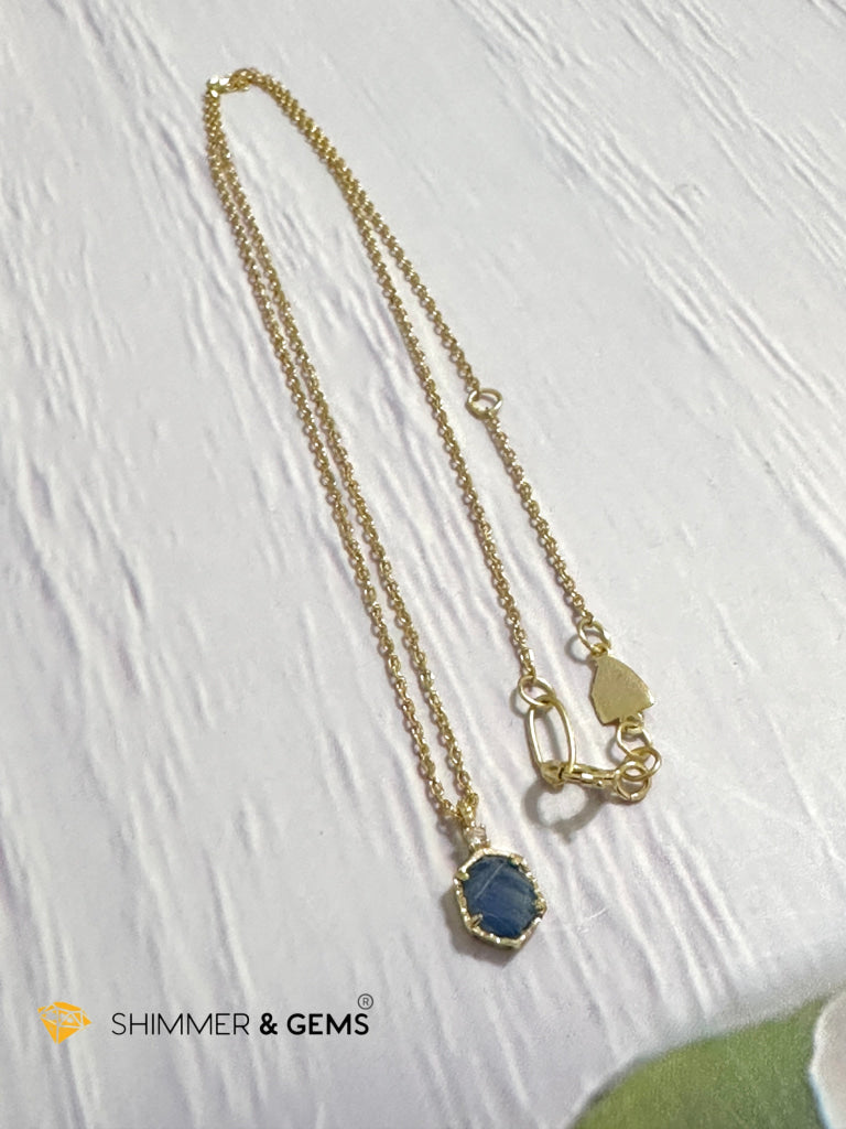 Blue Sapphire 6 carats Pendant with 925 Silver Gold Plated Chain 6mm