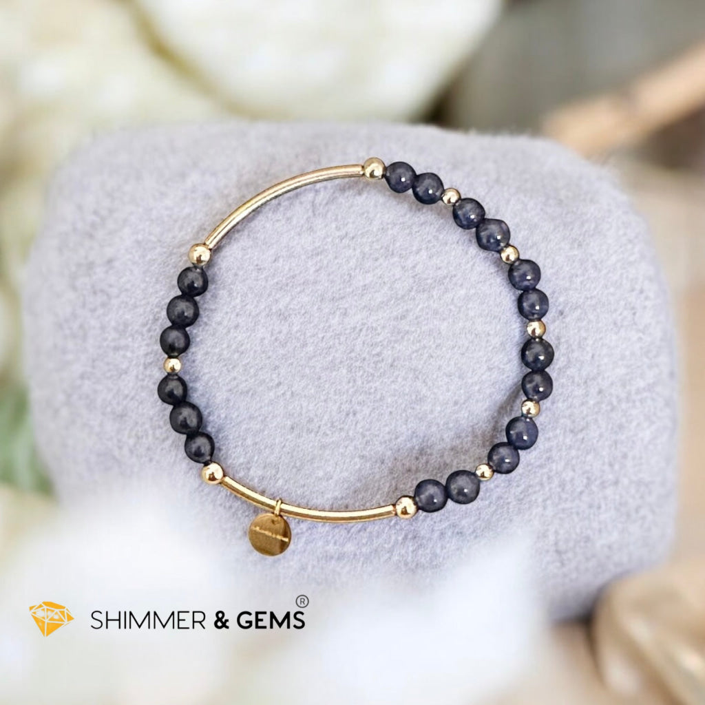Blue Sapphire AAAAA 4mm Bangle (14k gold-filled with Shimmer & Gems charm)