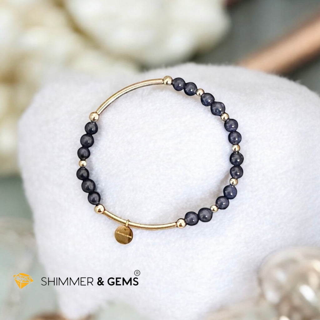 Blue Sapphire AAAAA 4mm Bangle (14k gold-filled with Shimmer & Gems charm)