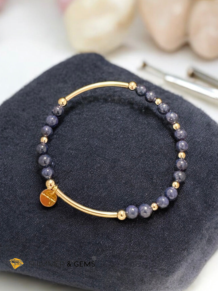 Blue Sapphire AAAAA 4mm Bangle (14k gold-filled with Shimmer & Gems charm)