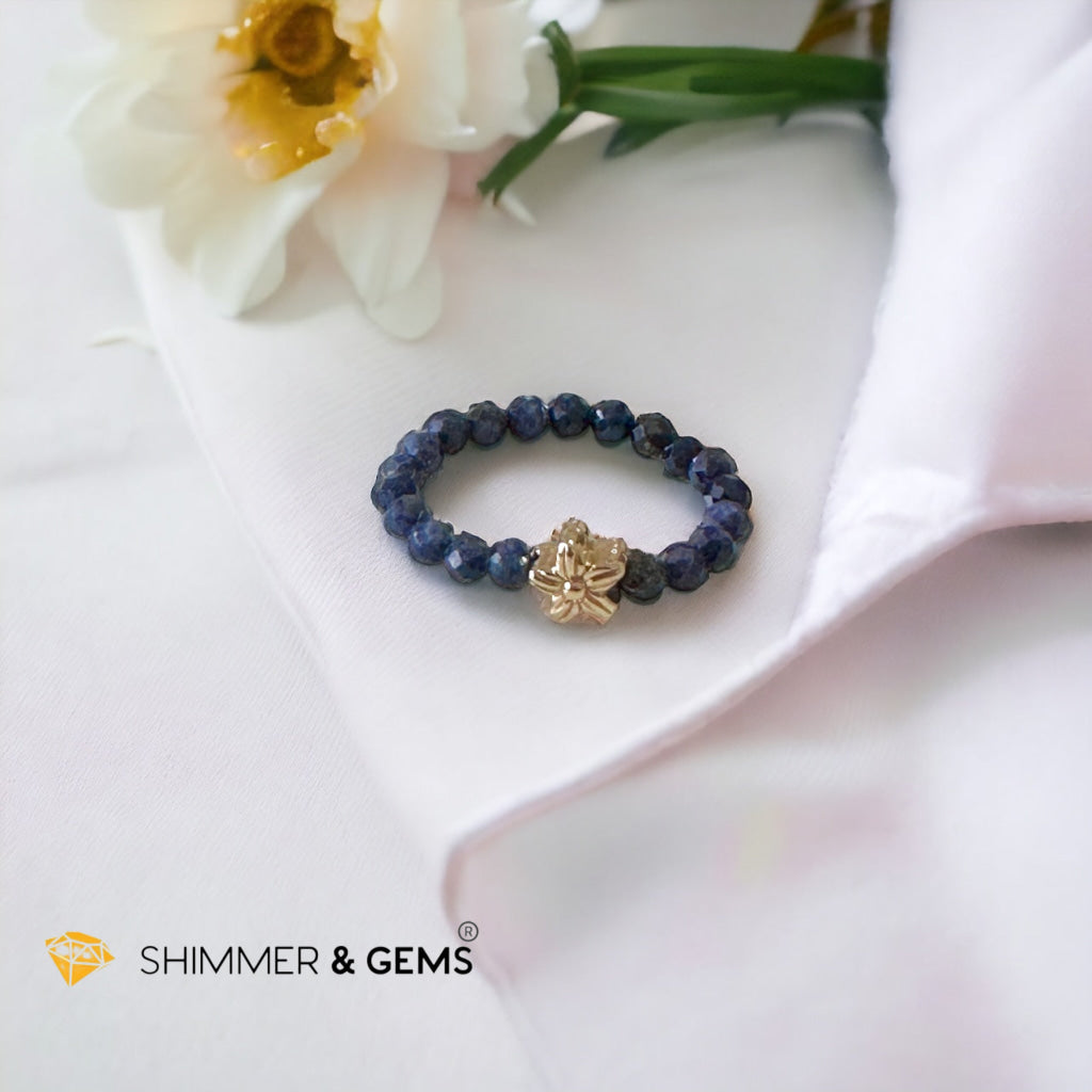 Blue Sapphire Beads Ring with 14k Copper Flower Charm (3mm)