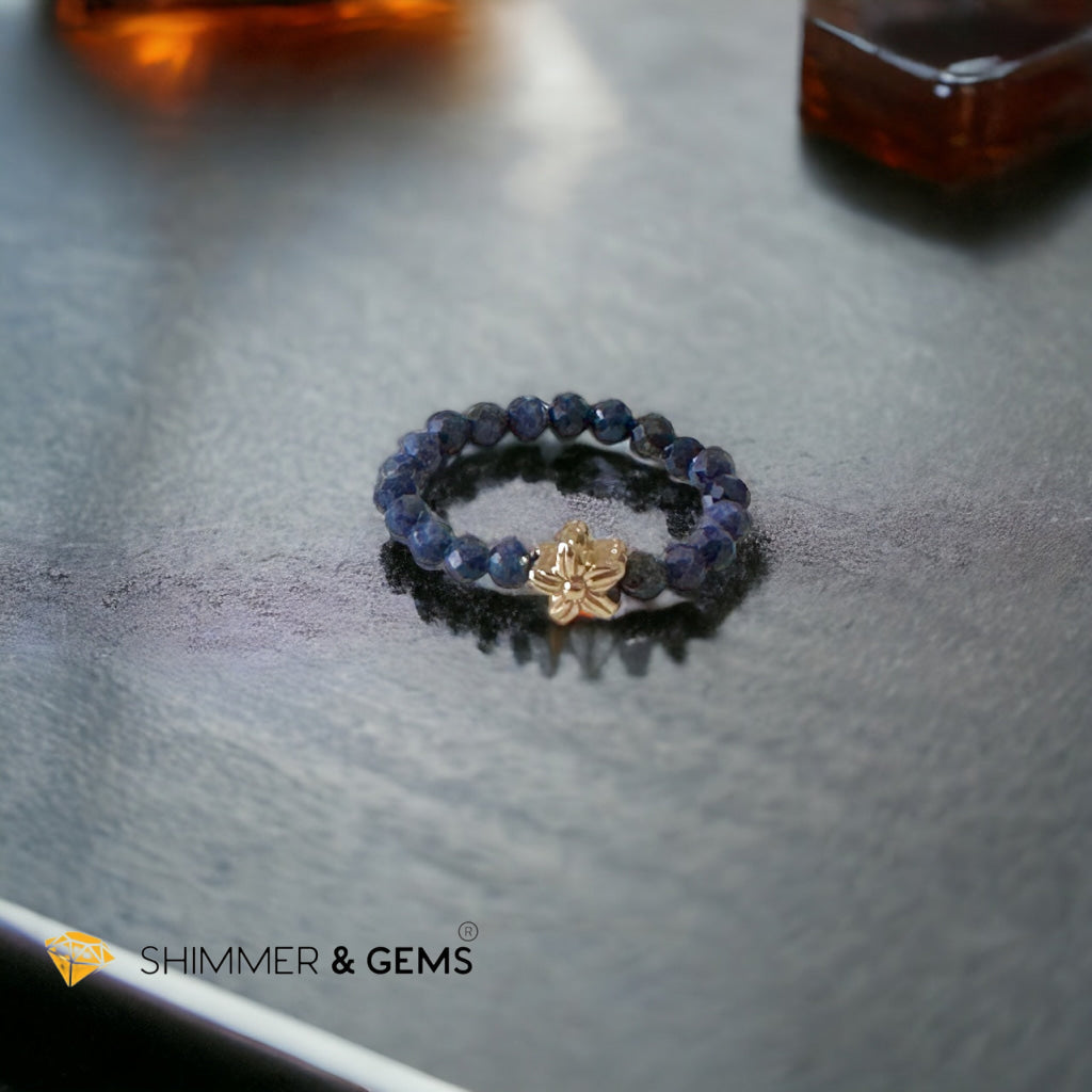 Blue Sapphire Beads Ring with 14k Copper Flower Charm (3mm)