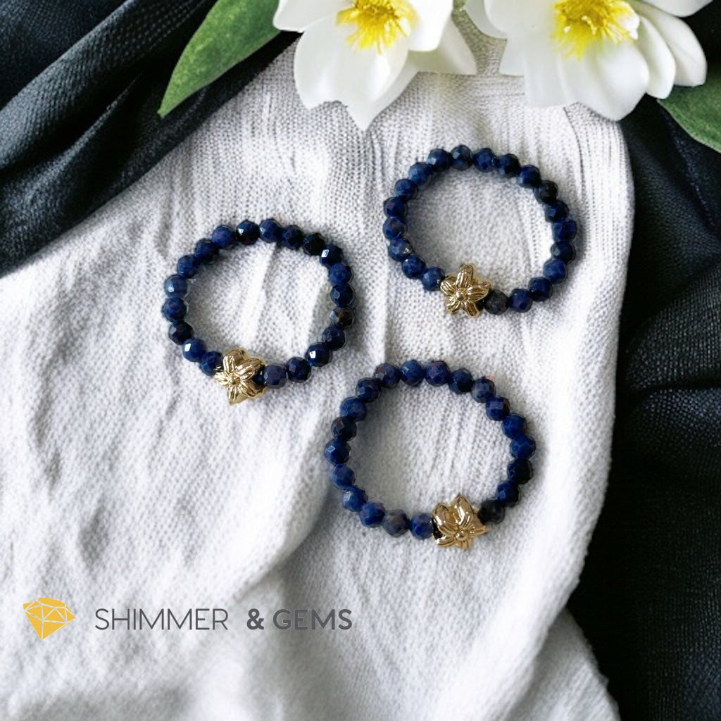 Blue Sapphire Beads Ring with 14k Copper Flower Charm (3mm)