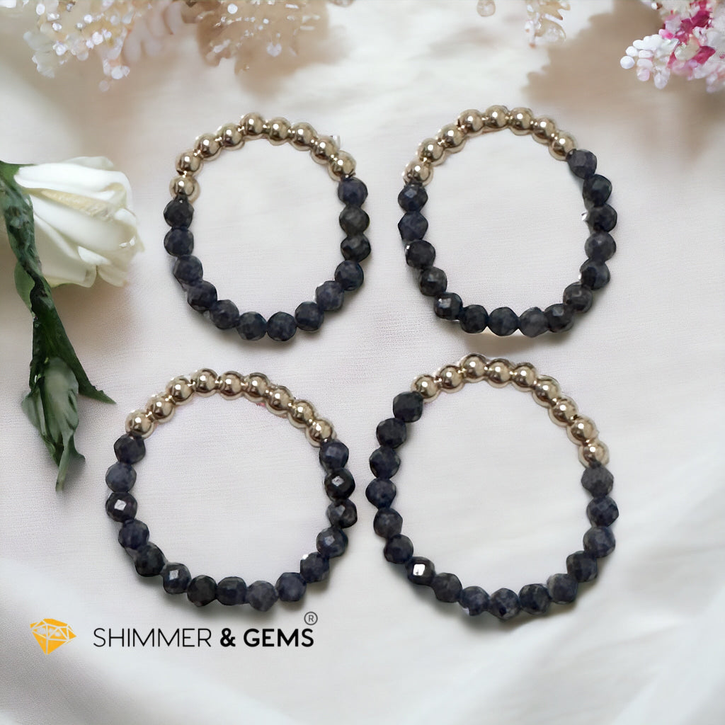 Blue Sapphire Fortune 9 Beads Ring  (3mm Faceted) 14k gold filled beads