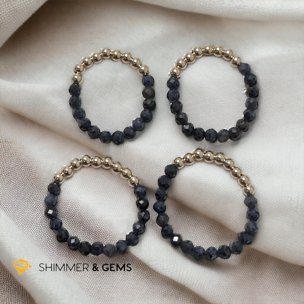 Blue Sapphire Fortune 9 Beads Ring  (3mm Faceted) 14k gold filled beads