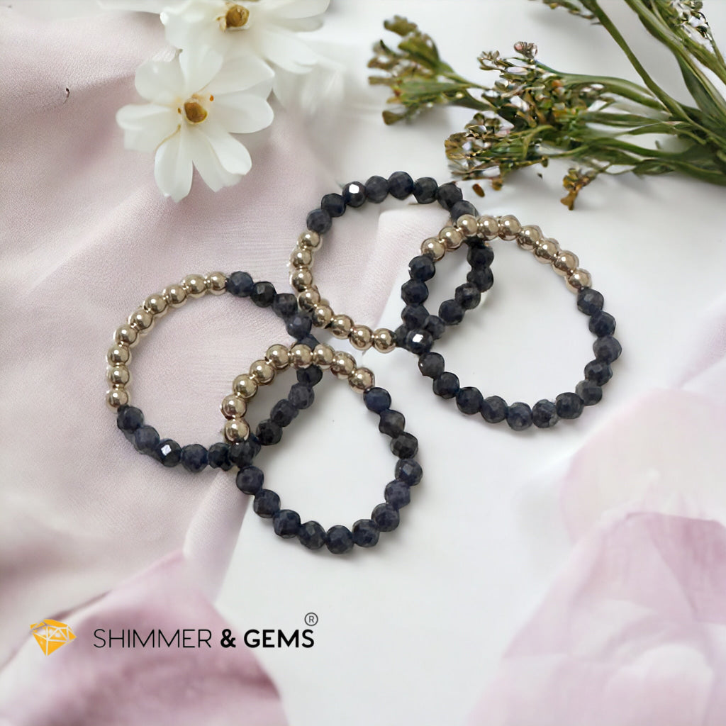 Blue Sapphire Fortune 9 Beads Ring  (3mm Faceted) 14k gold filled beads