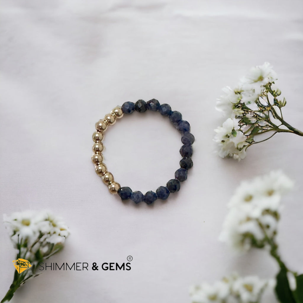 Blue Sapphire Fortune 9 Beads Ring  (3mm Faceted) 14k gold filled beads