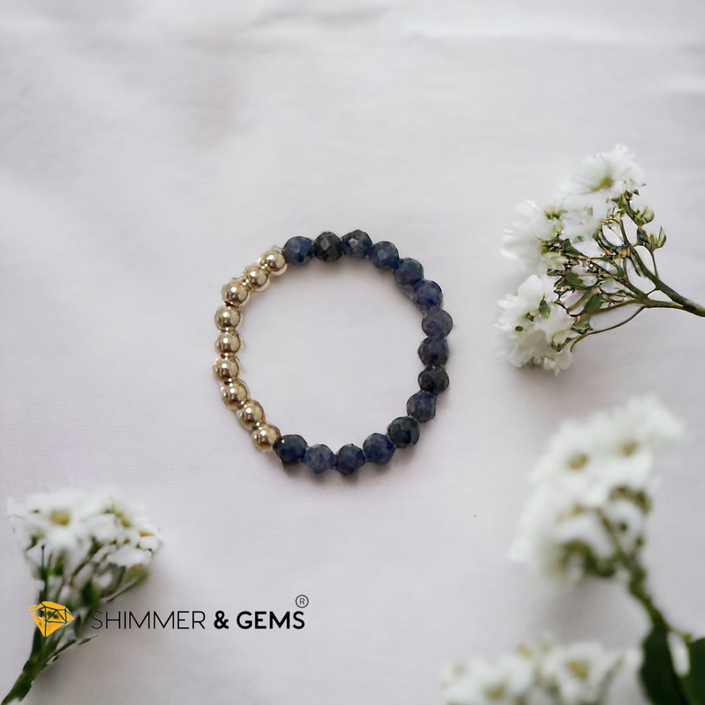 Blue Sapphire Fortune 9 Beads Ring  (3mm Faceted) 14k gold filled beads