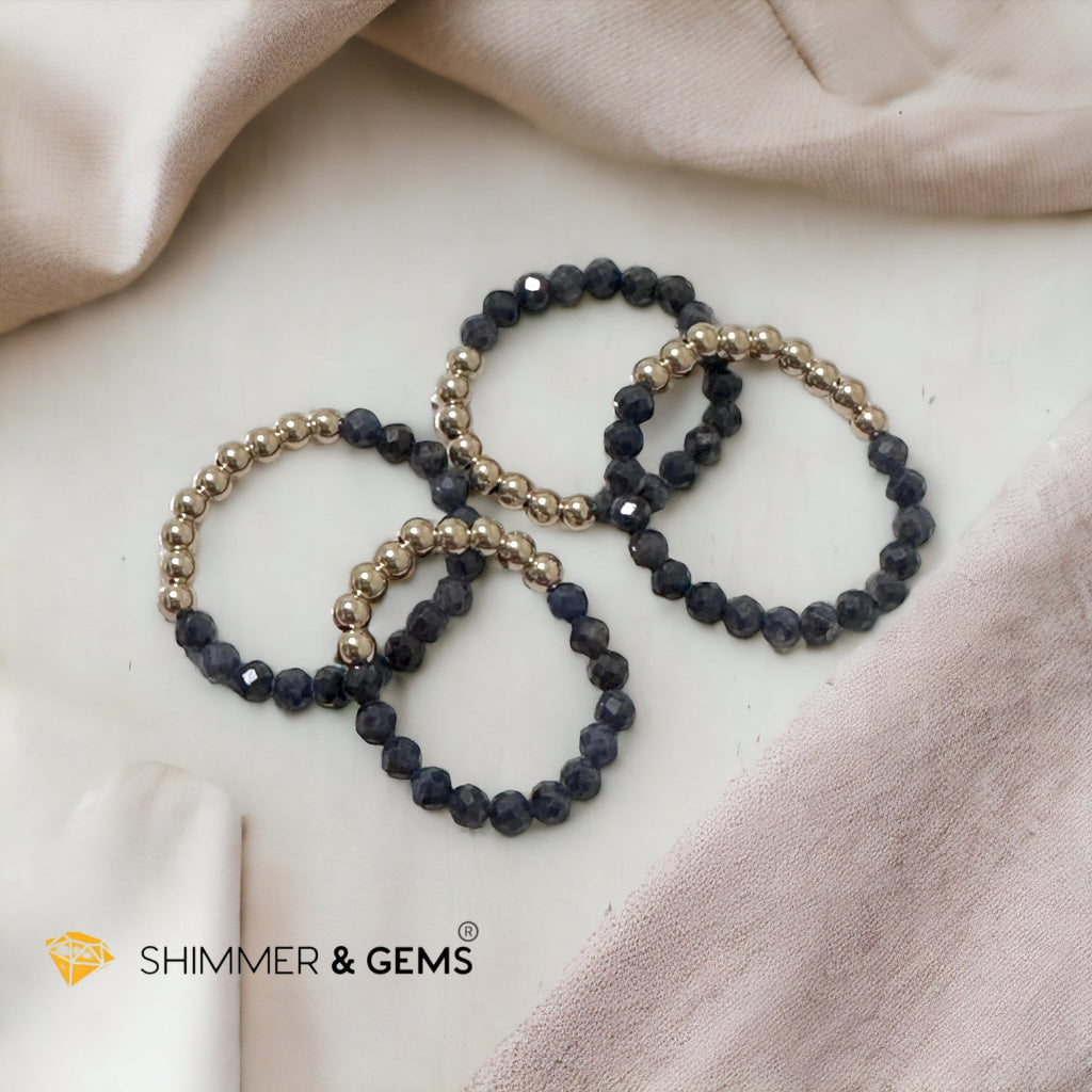 Blue Sapphire Fortune 9 Beads Ring  (3mm Faceted) 14k gold filled beads