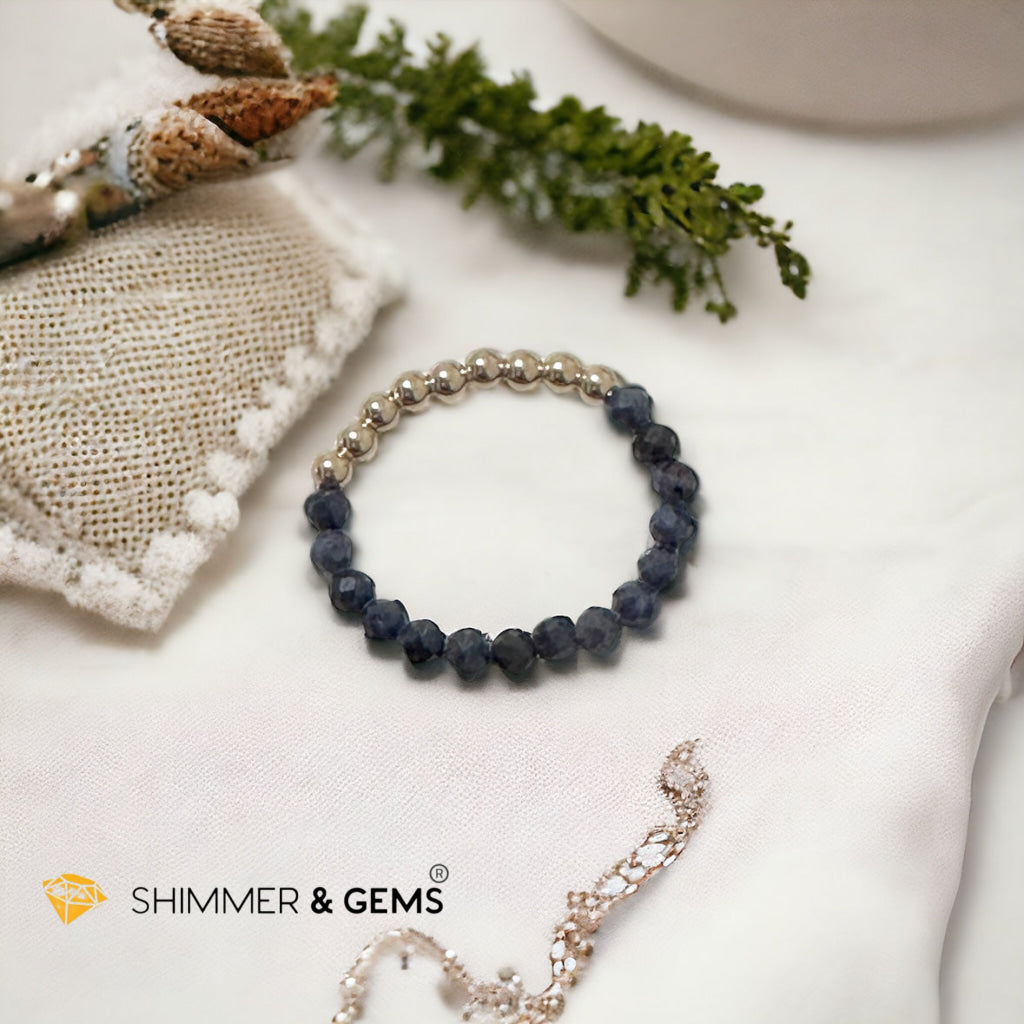 Blue Sapphire Fortune 9 Beads Ring  (3mm Faceted) 14k gold filled beads