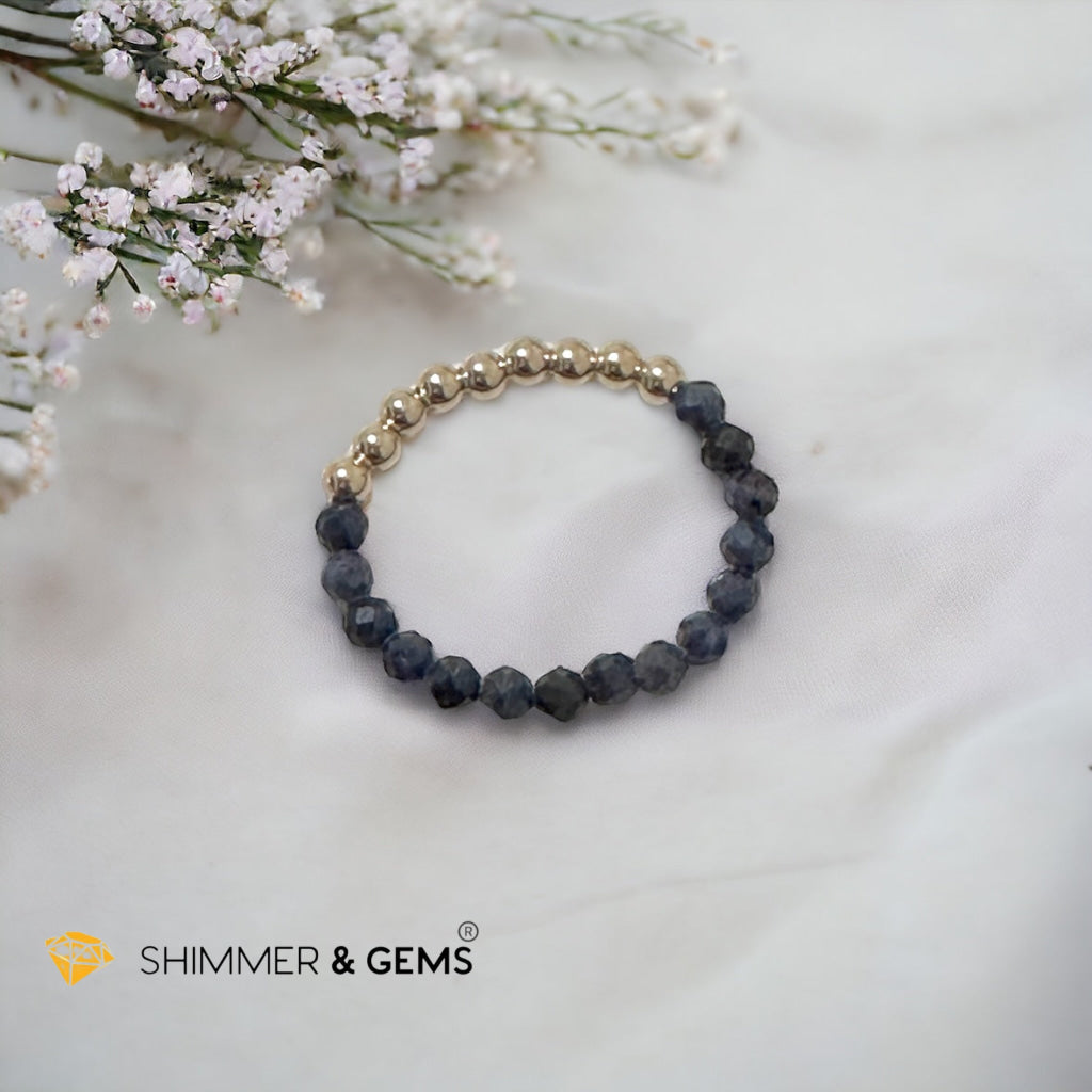 Blue Sapphire Fortune 9 Beads Ring  (3mm Faceted) 14k gold filled beads