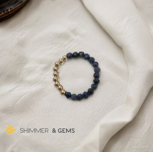 Blue Sapphire Fortune 9 Beads Ring  (3mm Faceted) 14k gold filled beads