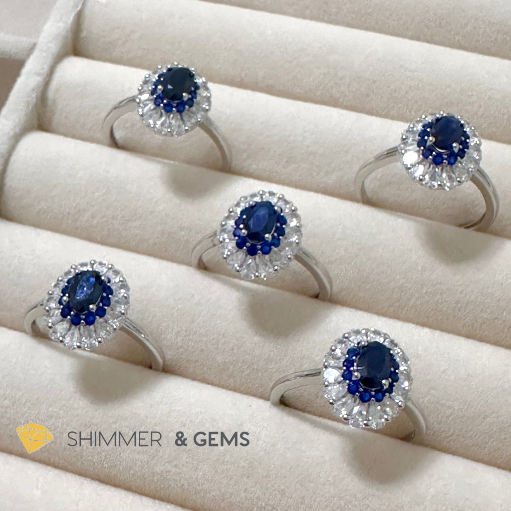 Blue Sapphire Oval 6x8mm 925 Silver Ring 12.5 carats Adjustable (AAAA) Burma