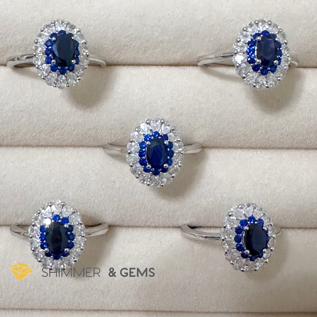 Blue Sapphire Oval 6x8mm 925 Silver Ring 12.5 carats Adjustable (AAAA) Burma