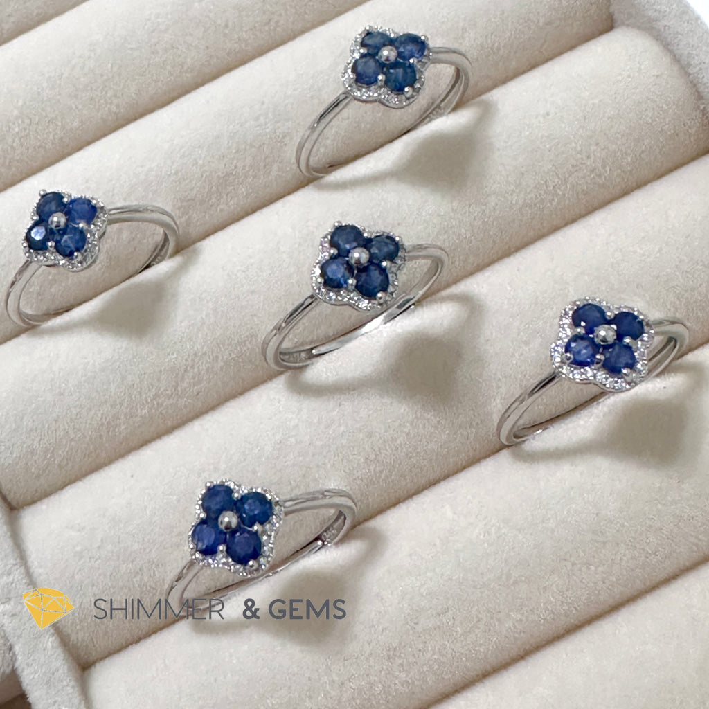Blue Sapphire Plum Blossom 925 Silver Ring (Adjustable) 9 carats (AAAA)Burma
