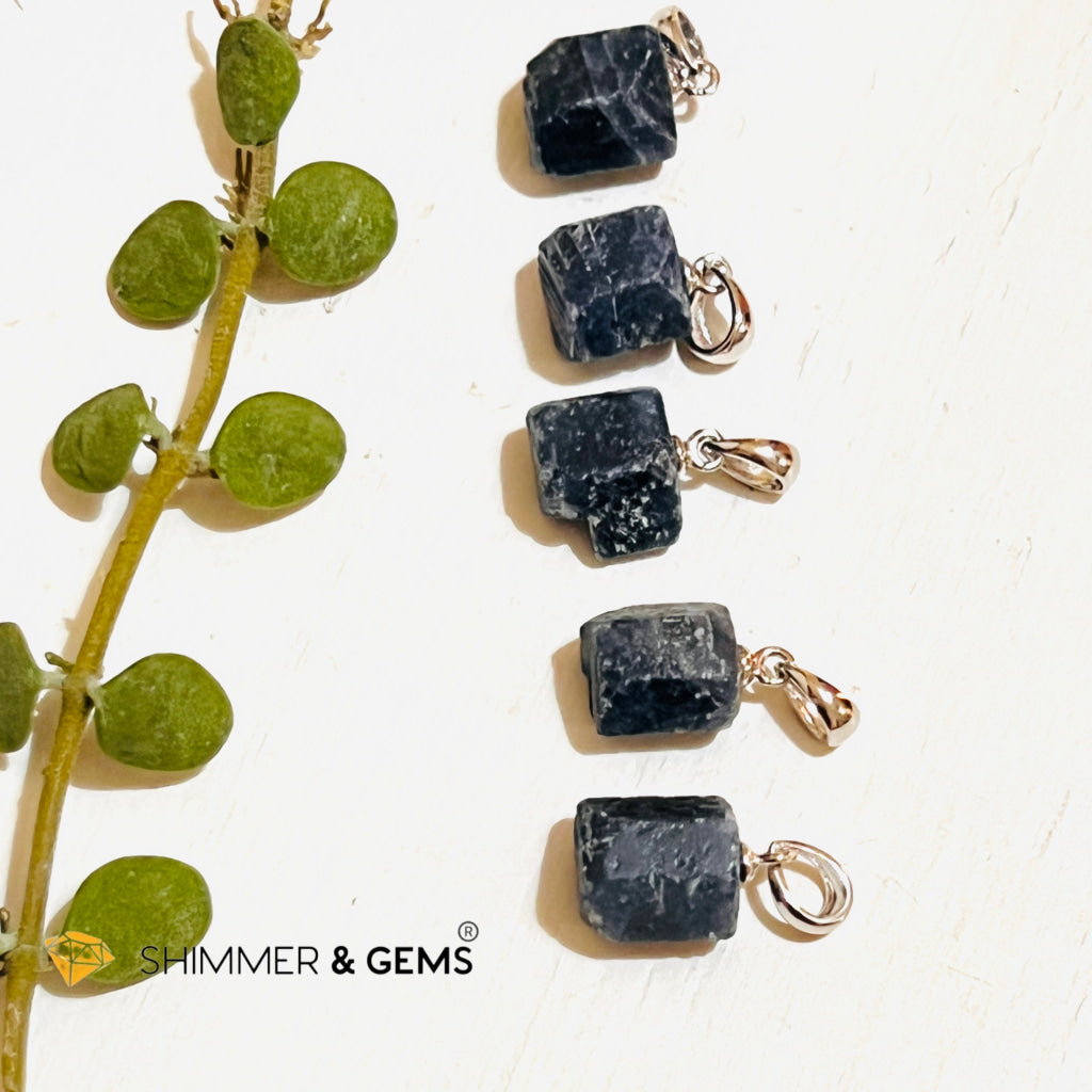 Blue Sapphire Raw Pendant (Fame & Wealth) 925 Silver (Aa Grade) 12.5 Carats Charms Pendants