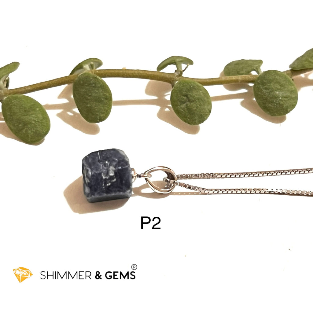 Blue Sapphire Raw Pendant (Fame & Wealth) 925 Silver (Aa Grade) 12.5 Carats Photo 2 Charms Pendants