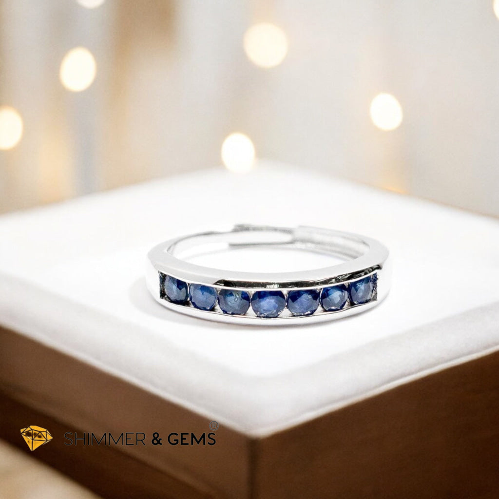 Blue Sapphire Ring Band with 7 stones 14 carats 925 Silver (AAA)