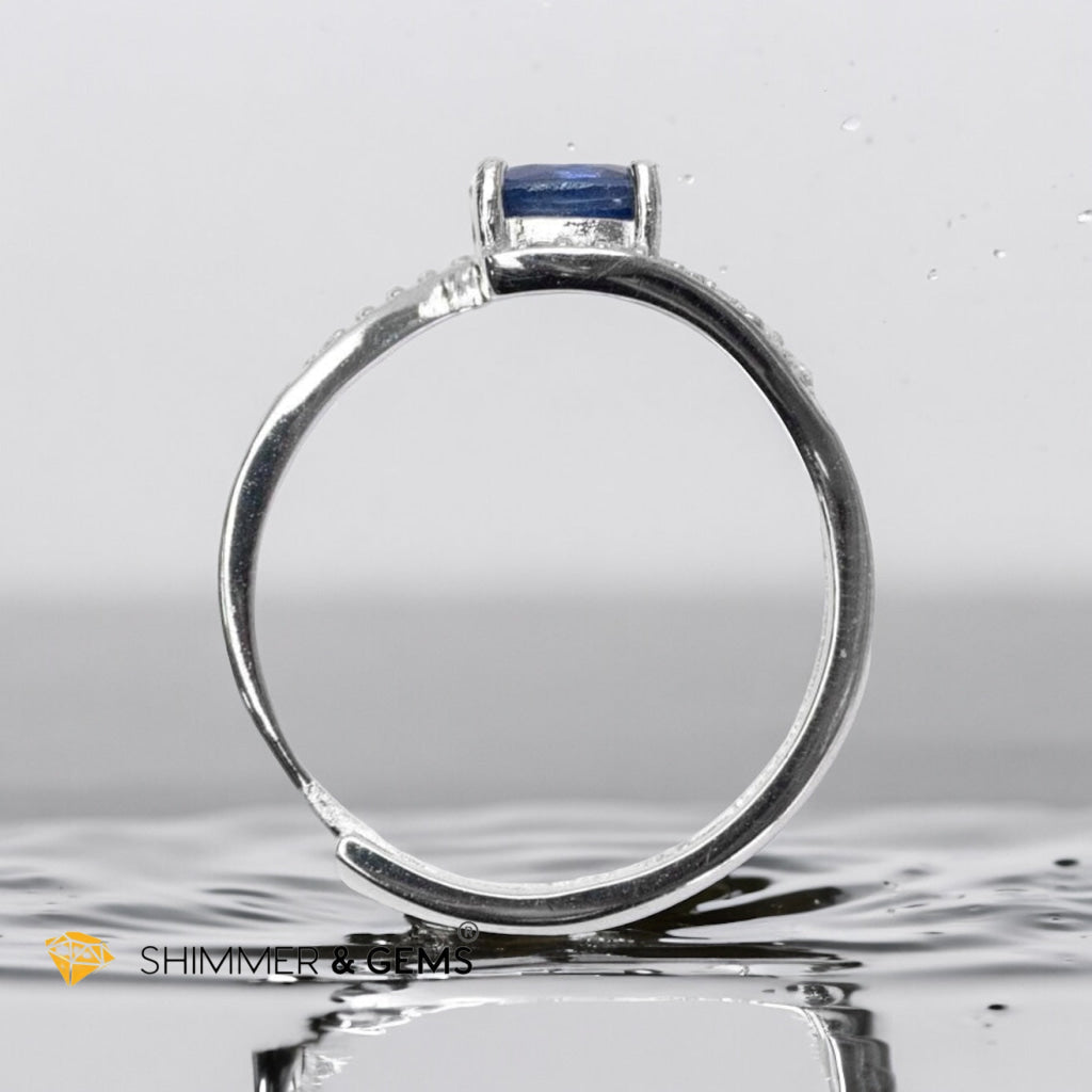 Blue Sapphire Solitaire 6mm Adjustable Ring 925 Silver (AAA)