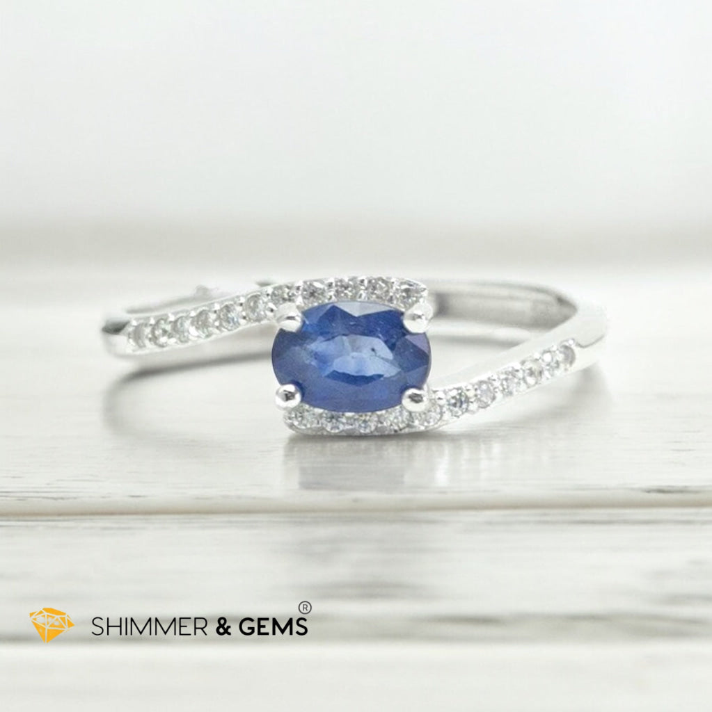 Blue Sapphire Solitaire 6mm Adjustable Ring 925 Silver (AAA)