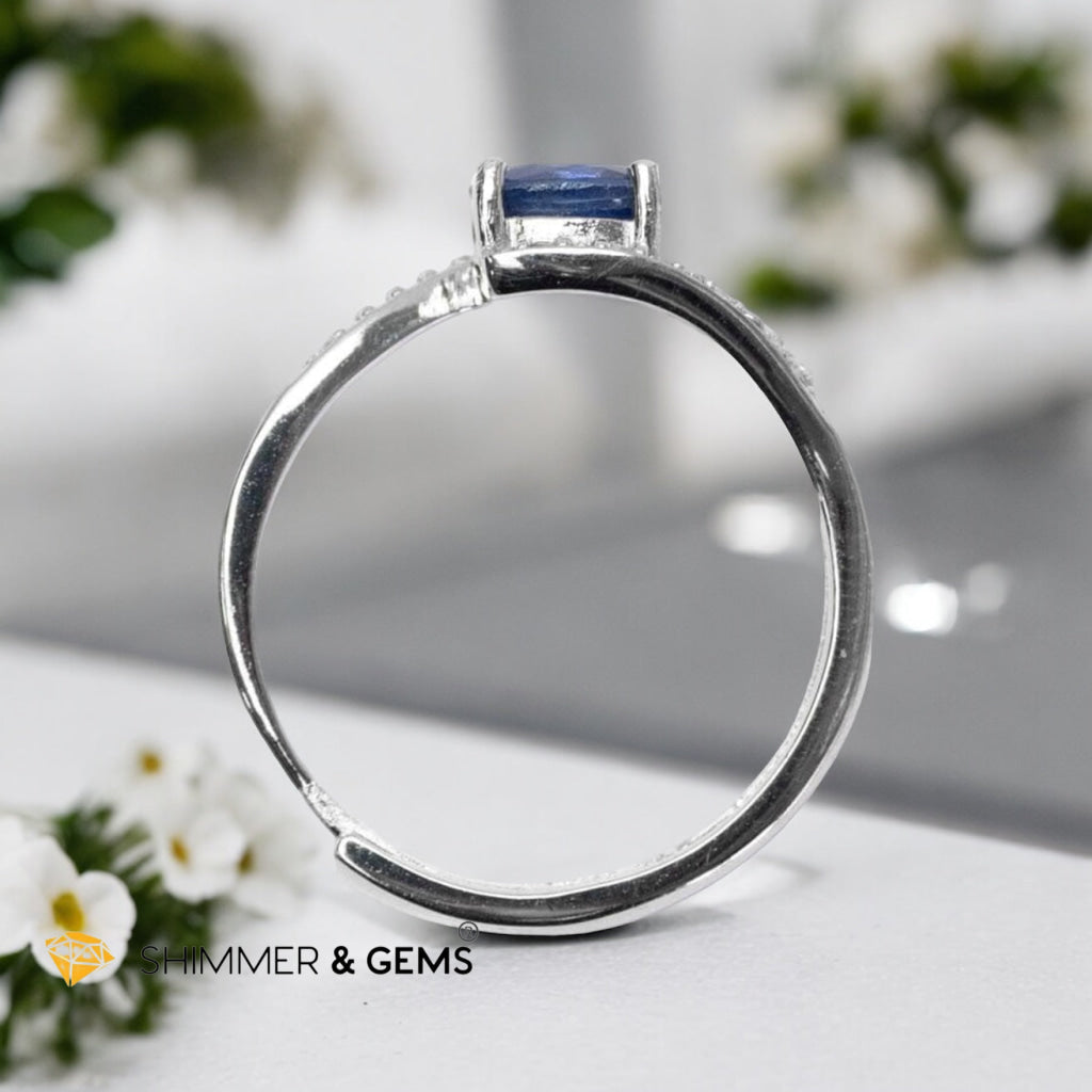 Blue Sapphire Solitaire 6mm Adjustable Ring 925 Silver (AAA)