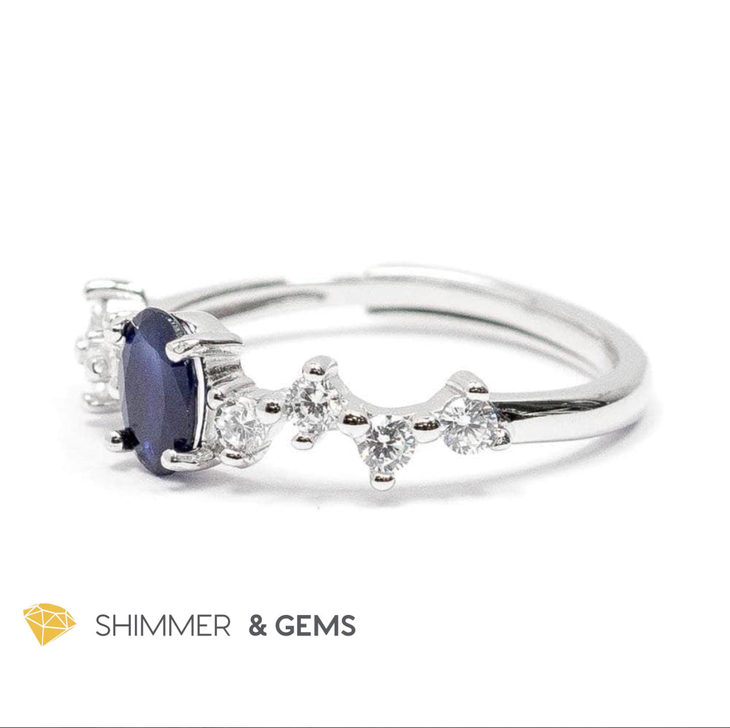 Blue Sapphire Solitaire 925 Silver Adjustable Ring