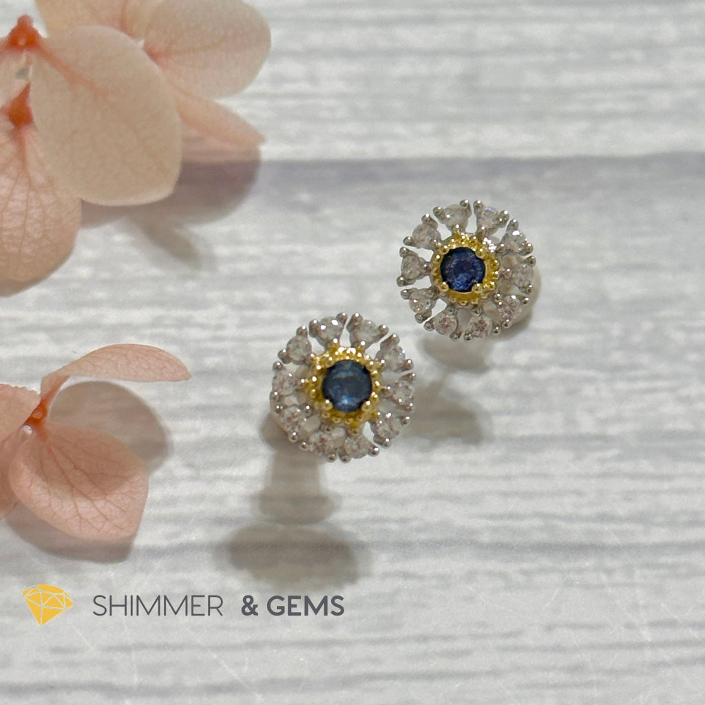Blue Sapphire with Zirconia 925 Silver Earrings