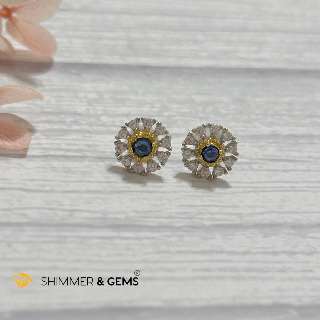 Blue Sapphire with Zirconia 925 Silver Earrings