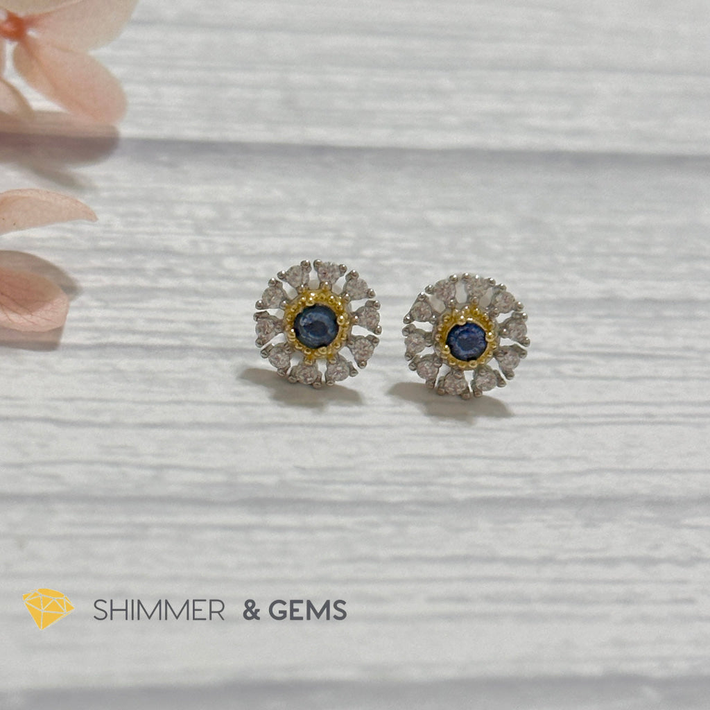 Blue Sapphire with Zirconia 925 Silver Earrings