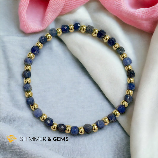 Blue Sodalite Cube (4mm) Bracelet with Stainless Steel Beads