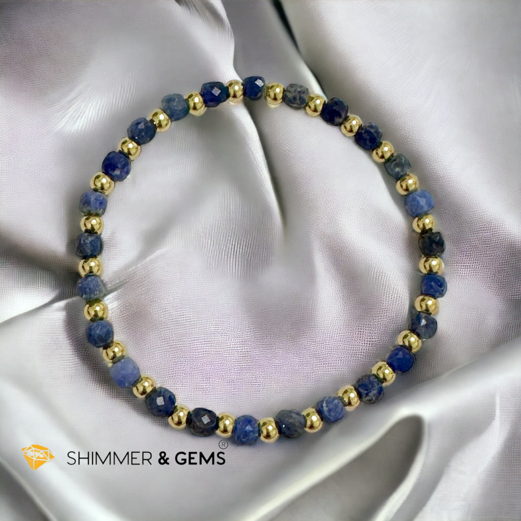Blue Sodalite Cube (4mm) Bracelet with Stainless Steel Beads