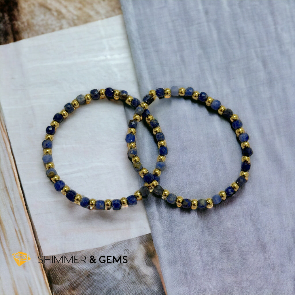 Blue Sodalite Cube (4mm) Bracelet with Stainless Steel Beads
