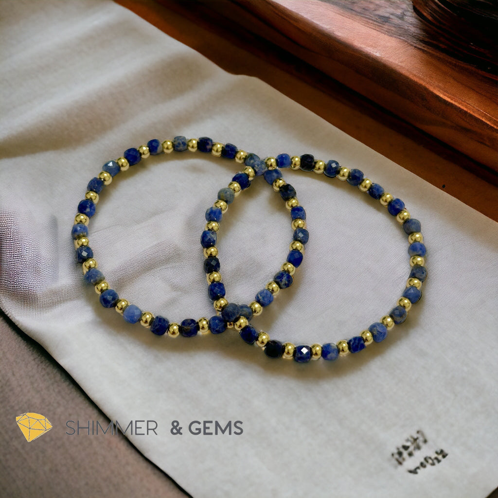 Blue Sodalite Cube (4mm) Bracelet with Stainless Steel Beads