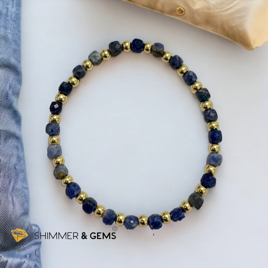 Blue Sodalite Cube (4mm) Bracelet with Stainless Steel Beads