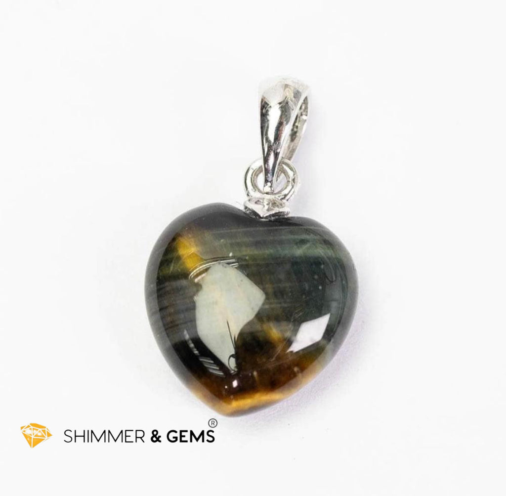 Blue Tiger’s Eye 12mm Heart 925 Silver Pendant (Calm Power) 
