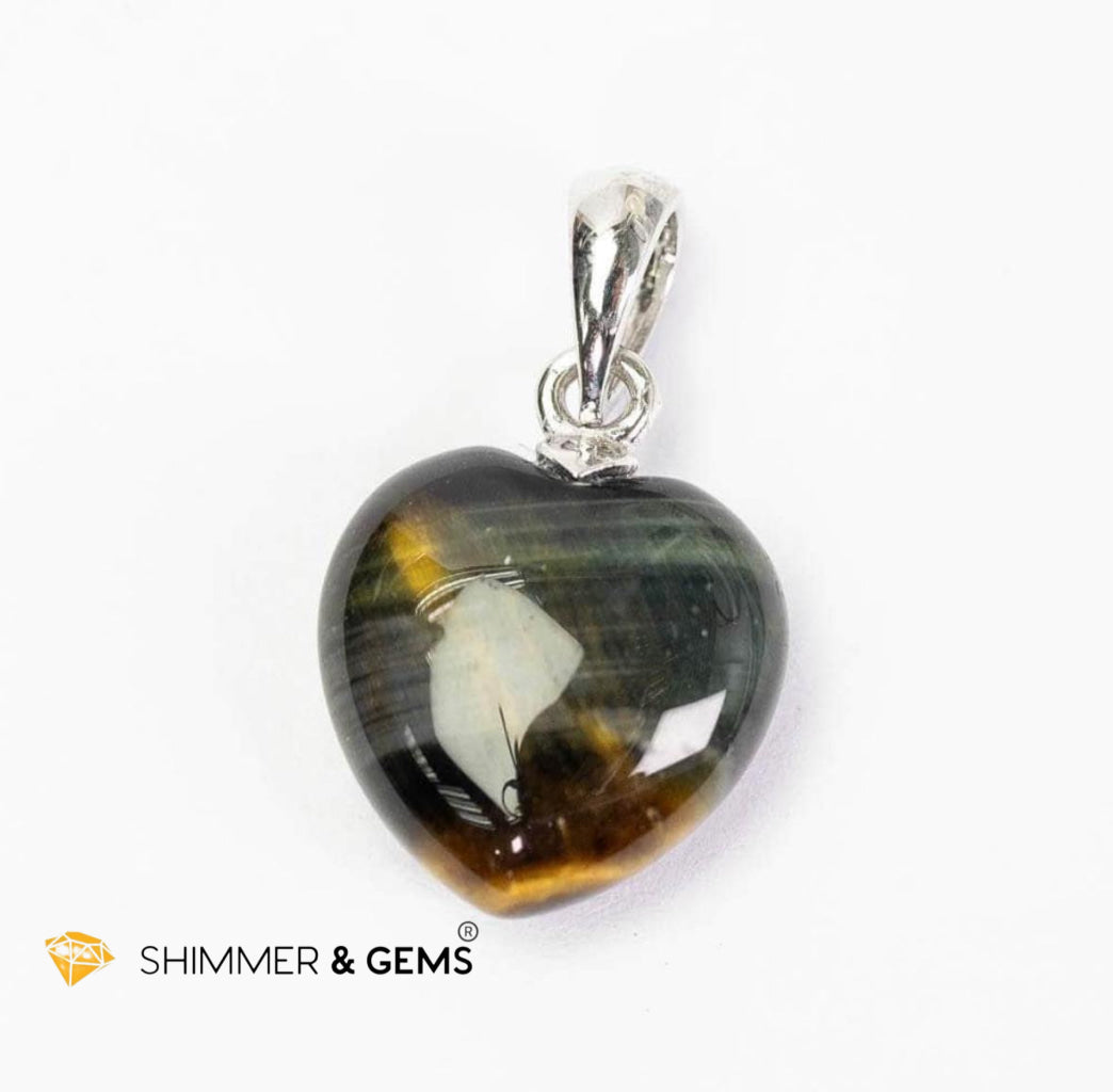 Blue Tiger’s Eye 12mm Heart 925 Silver Pendant (Calm Power) 