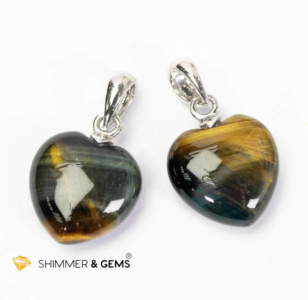 Blue Tiger’s Eye 12mm Heart 925 Silver Pendant (Calm Power) 