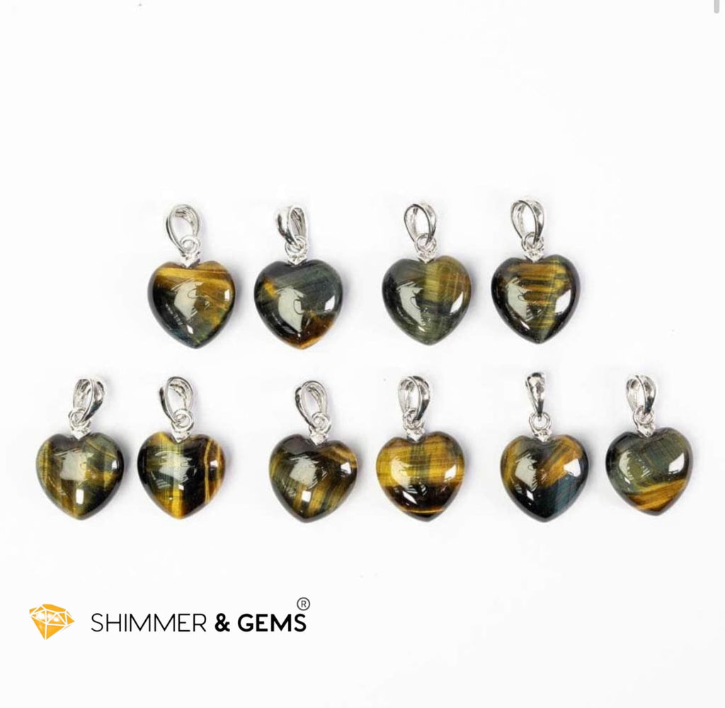 Blue Tiger’s Eye 12mm Heart 925 Silver Pendant (Calm Power) 