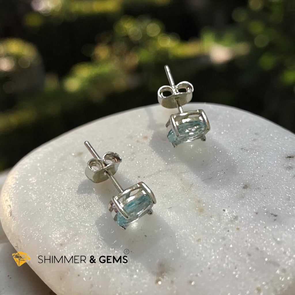 Blue Topaz 5x7mm Oval 925 Silver Earrings (Faceted)