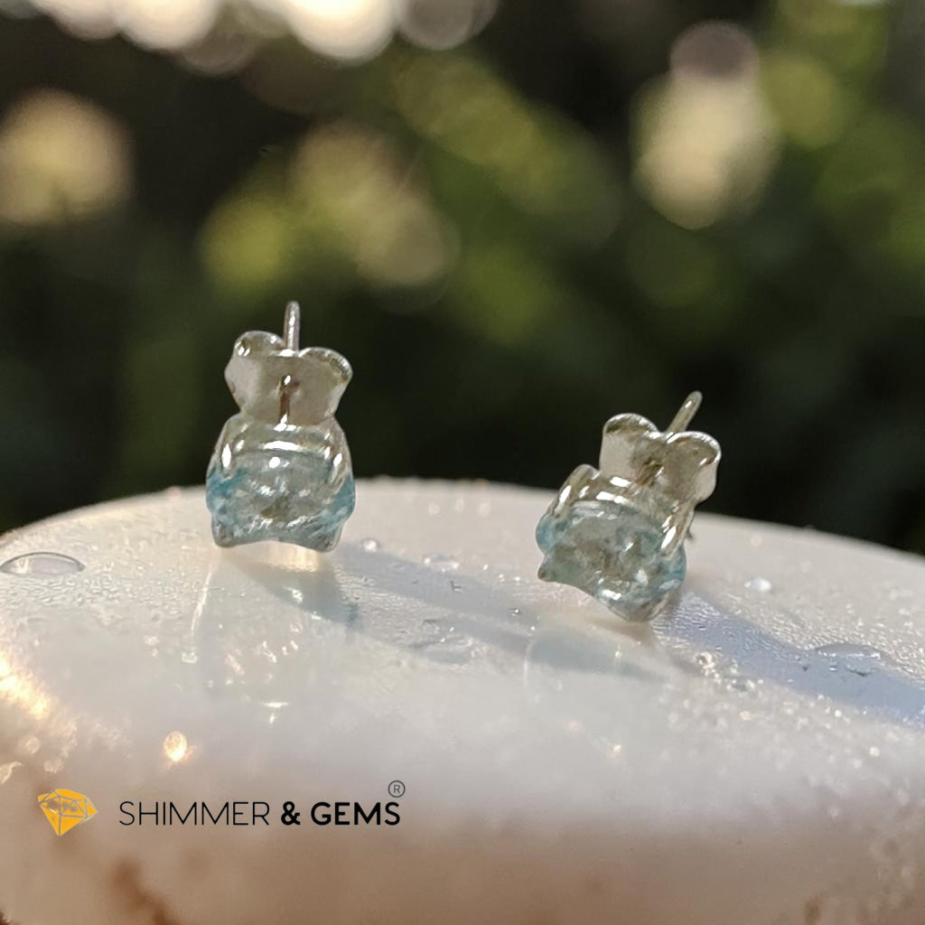 Blue Topaz 5x7mm Oval 925 Silver Earrings (Faceted)