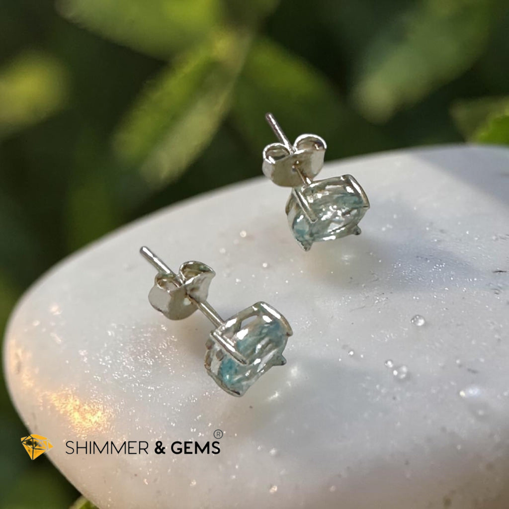 Blue Topaz 5x7mm Oval 925 Silver Earrings (Faceted)